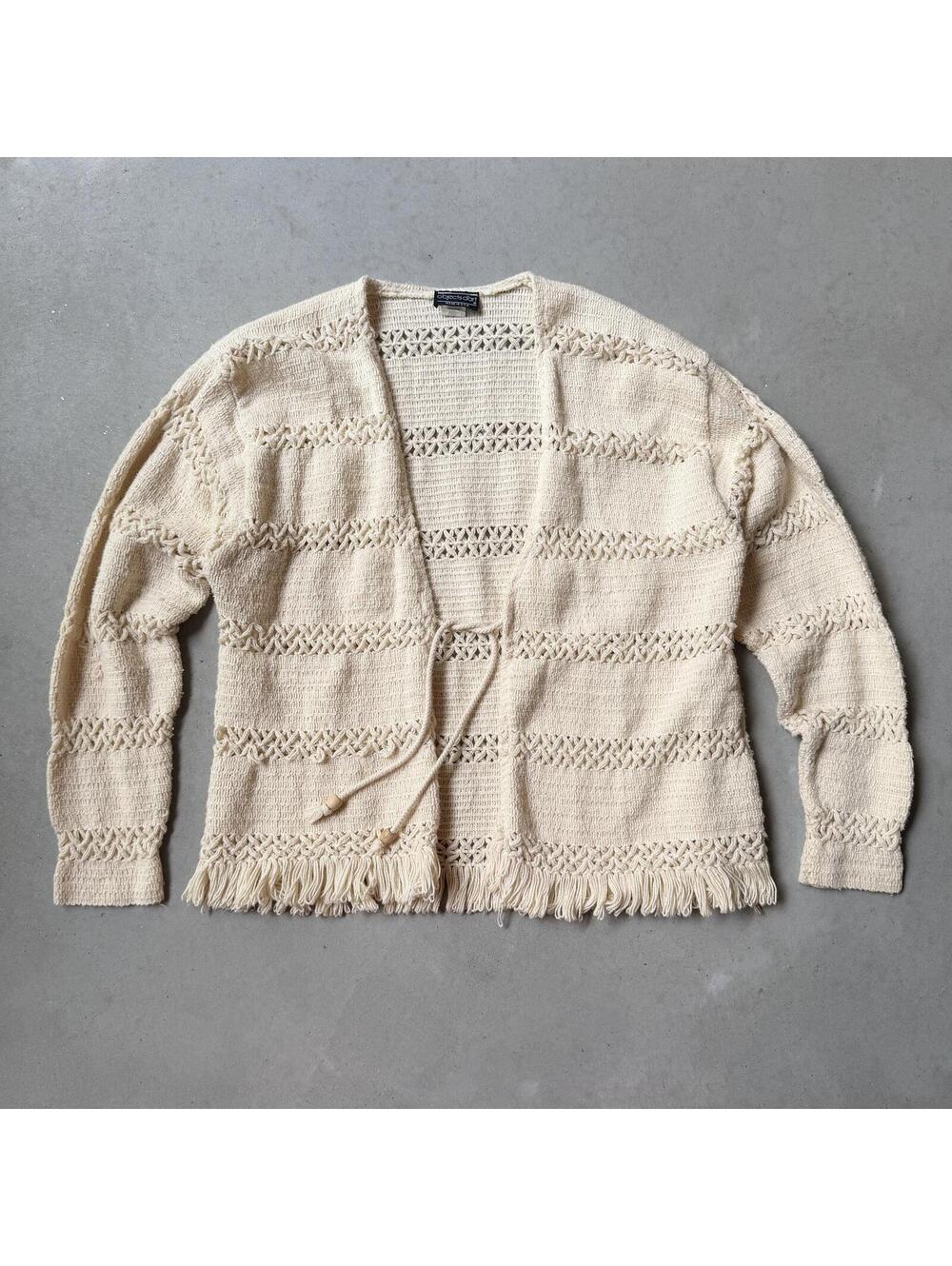 Vintage Objects d'art Cream 100%Cotton Knit Cardigan Boho Chic Western Sweater